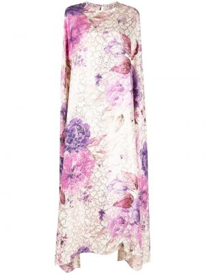 Drapované květinové večerní šaty s potiskem Bambah fialové
