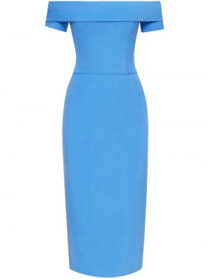 Modré drapované midi šaty Oscar De La Renta