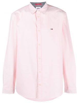 Памучна дънкова риза Tommy Jeans розово