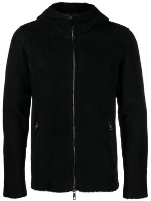 Usnjena jakna iz semiša s kapuco Giorgio Brato črna