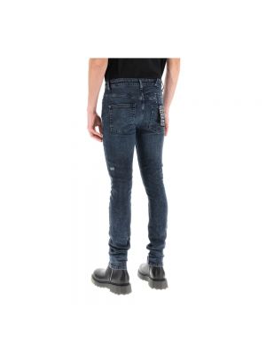 Haftowane jeansy skinny slim fit z nadrukiem Ksubi niebieskie