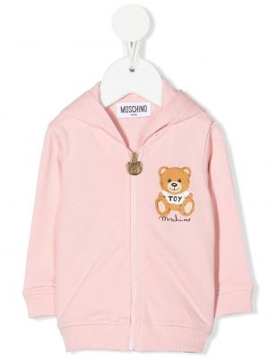 Куртка с медведем с капюшоном Moschino Kids, розовая