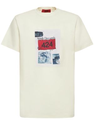 Koszulka bawełniana z nadrukiem z dżerseju 424 biała
