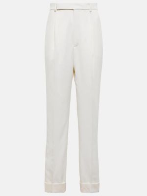 Vlnené rovné nohavice s vysokým pásom Saint Laurent biela