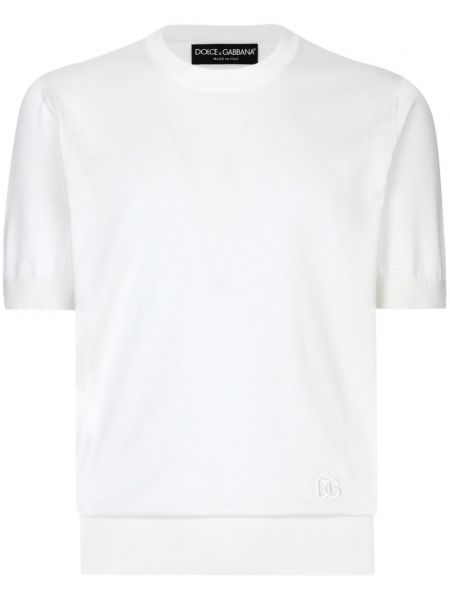Πλεκτός μεταξωτός πουλόβερ με κέντημα Dolce & Gabbana λευκό