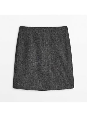 Шерстяная юбка мини в елочку Massimo Dutti серая
