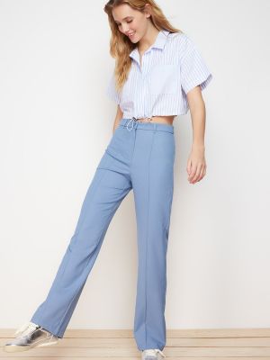 Pletené rovné kalhoty s vysokým pasem Trendyol modré