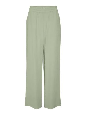 Jednofarebné viskózové nohavice s vysokým pásom Vero Moda - zelená
