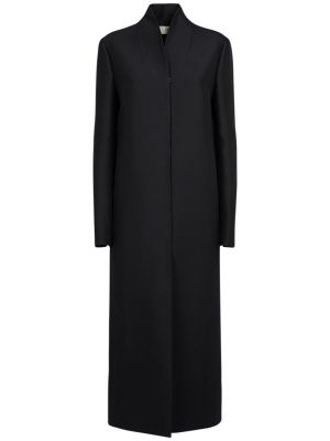 Hedvábný vlněný saténový kabát The Row černý