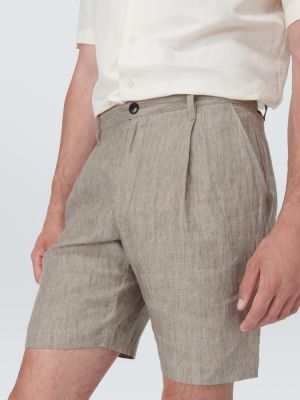 Pantaloni scurți de in plisate Sunspel bej