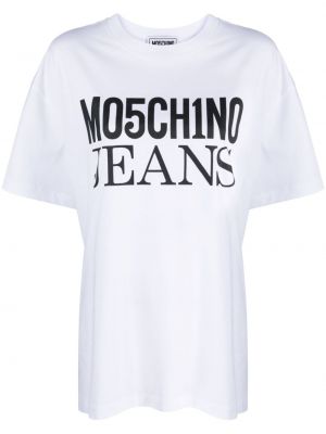 Baskılı pamuklu tişört Moschino Jeans beyaz