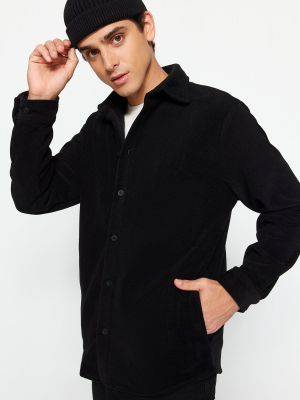 Fleecová priliehavá košeľa Trendyol čierna