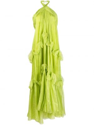 Копринена вечерна рокля с волани Maria Lucia Hohan зелено