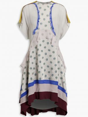 Платье в цветочек с принтом из крепа Valentino Garavani серое