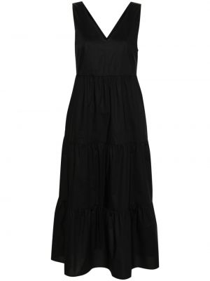 Βαμβακερή μάξι φόρεμα με λαιμόκοψη v Woolrich μαύρο
