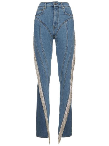 Skinny fit džínsy so strapcami Mugler modrá