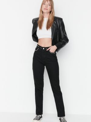 Zvonové džíny s vysokým pasem Trendyol černé