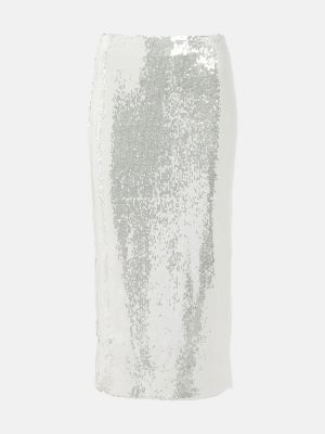 Jupe mi-longue à paillettes Rotate Birger Christensen blanc