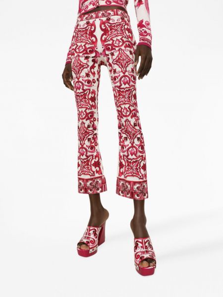 Pantaloni di seta con stampa Dolce & Gabbana rosa