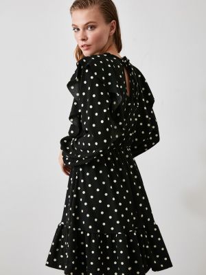 Pletené puntíkaté mini šaty Trendyol černé