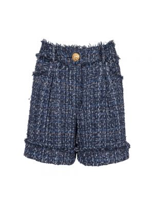 Shorts taille haute en tweed Balmain bleu