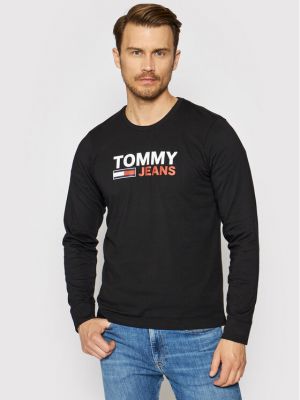 Tricou cu mânecă lungă Tommy Jeans negru