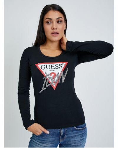 Tričko s dlhými rukávmi Guess čierna