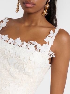 Sukienka midi w kwiatki tweedowa koronkowa Oscar De La Renta biała