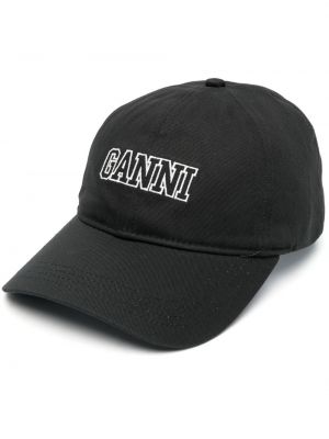 Siuvinėtas kepurė su snapeliu Ganni juoda