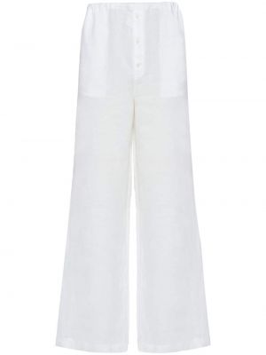 Lněné kalhoty relaxed fit Prada bílé