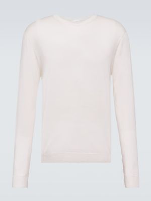 Jedwabny sweter wełniany z kaszmiru Lardini biały