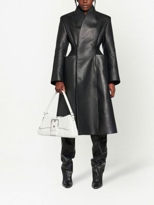 Manteau de fourrure en cuir Balenciaga noir