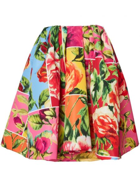 Květinové rovné šaty s potiskem s volány Carolina Herrera růžové