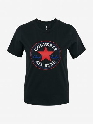 Csillag mintás pamut póló Converse - fekete