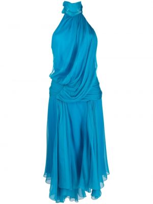 Midi obleka z draperijo Alberta Ferretti modra