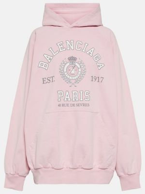 Raštuotas medvilninis džemperis su gobtuvu Balenciaga rožinė