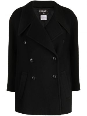 Vlnený kabát na gombíky Chanel Pre-owned čierna
