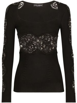 Пуловер на цветя с дантела Dolce & Gabbana черно