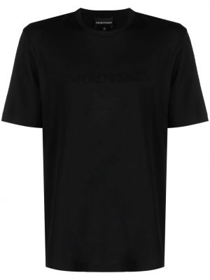 Βαμβακερή μπλούζα με κέντημα Emporio Armani μαύρο