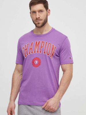 Памучна тениска с дълъг ръкав с принт Champion виолетово