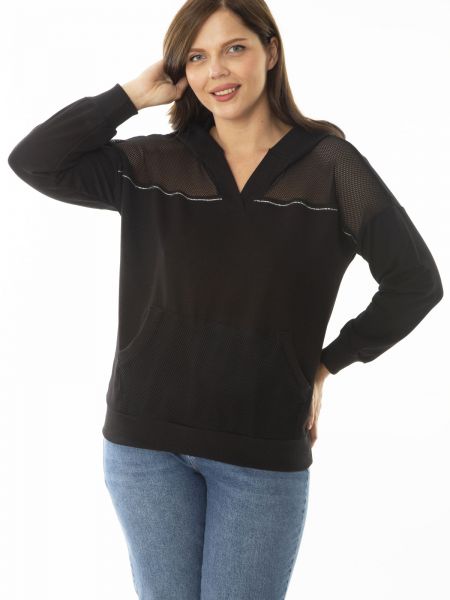 Tinklinis džemperis su gobtuvu su kišenėmis şans juoda