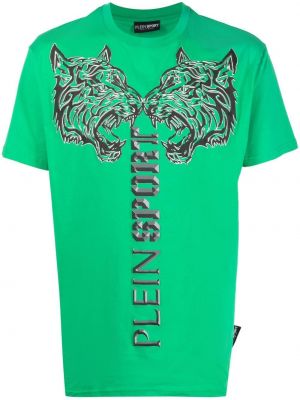 Спортна тениска с принт с тигров принт Plein Sport зелено