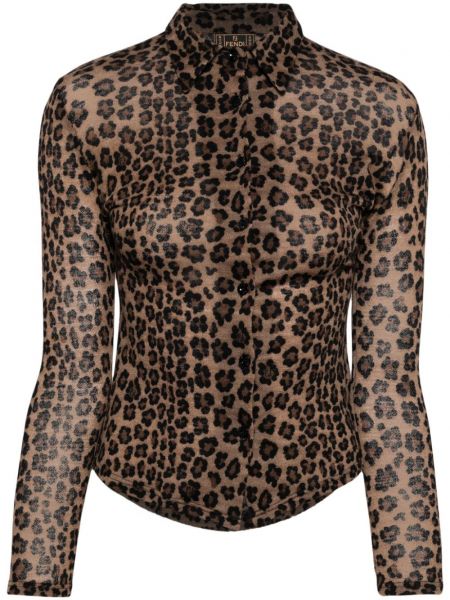 Vlnená košeľa s potlačou s leopardím vzorom Fendi Pre-owned