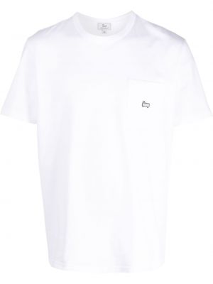 Памучна тениска бродирана Woolrich бяло