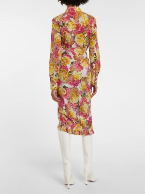 Βαμβακερή midi φούστα με ψηλή μέση με σχέδιο Dries Van Noten ροζ