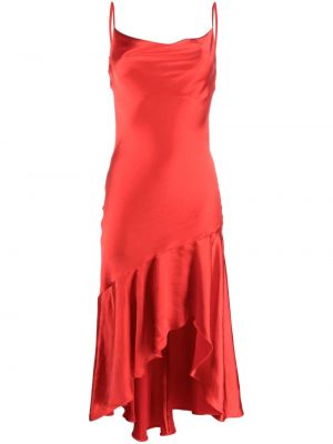 Сатенена коктейлна рокля с висока талия Pinko червено