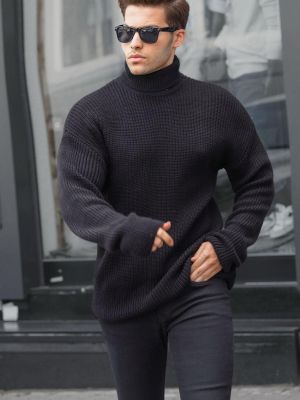 Adīti džemperis ar augstu apkakli Madmext melns