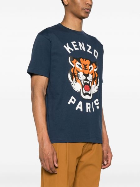 T-shirt di cotone a righe tigrate Kenzo blu