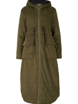 Вельветовое пальто с капюшоном с карманами Bpc Bonprix Collection зеленое
