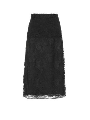Krajkové hedvábné midi sukně Prada černé